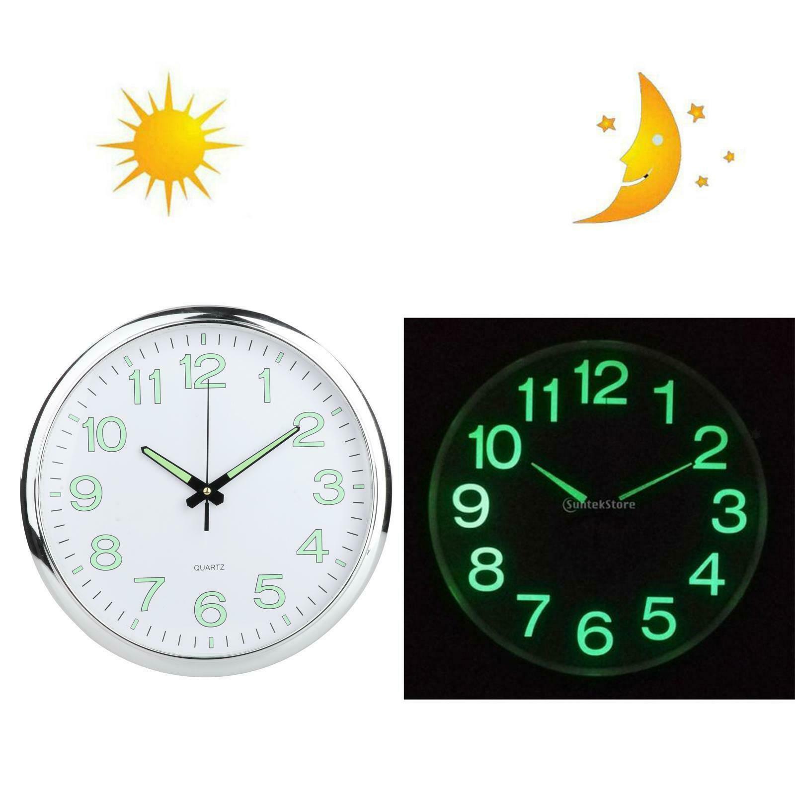 Luminous Wall Clock 12Inch Round Quartz Clocks Battery Operated Hotel Decor