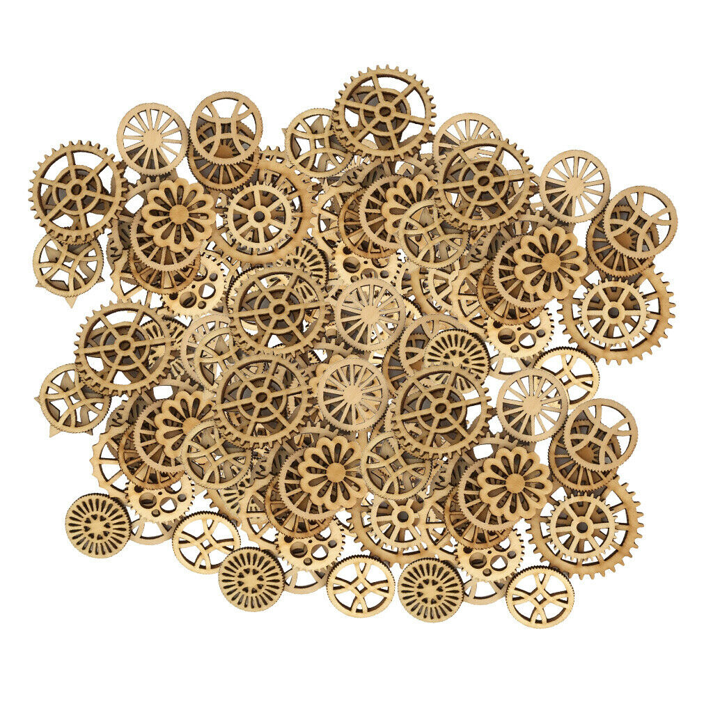 100pcs  Unfinished Wood Gear Shape Embellishments for DIY Wooden Crafts