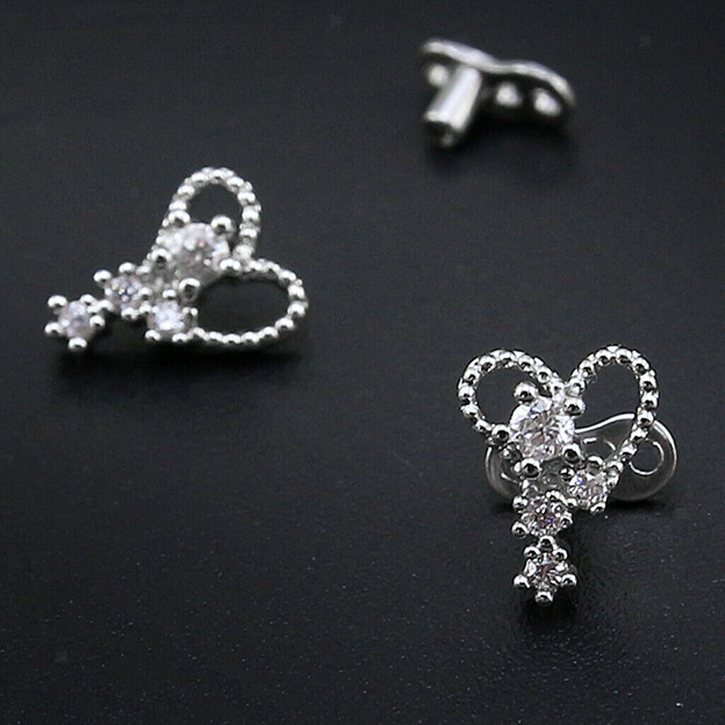 2pcs Dermal Anchor Tops and Base Titanium Steel Piercing Jewelry Heart 2