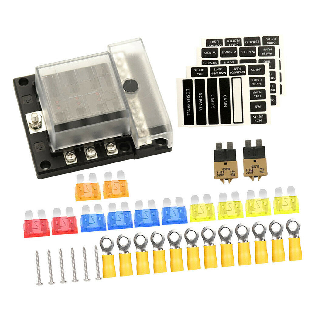 6-Way Blade Fuse Box Block Holder LED Indicator 12V-32V Marine SUV Boat