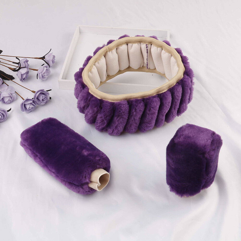 3Pcs/set Winter purple warm plush car steering wheel cover handbrake covers BDA