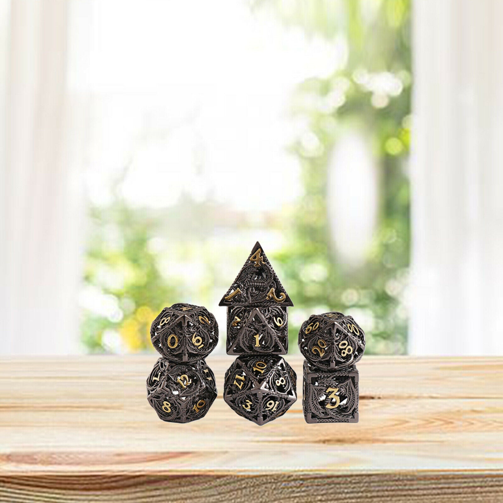 Ancient Copper Metal Hollow Dice Set Rol Polyhedral Dragon Dice Playing Game