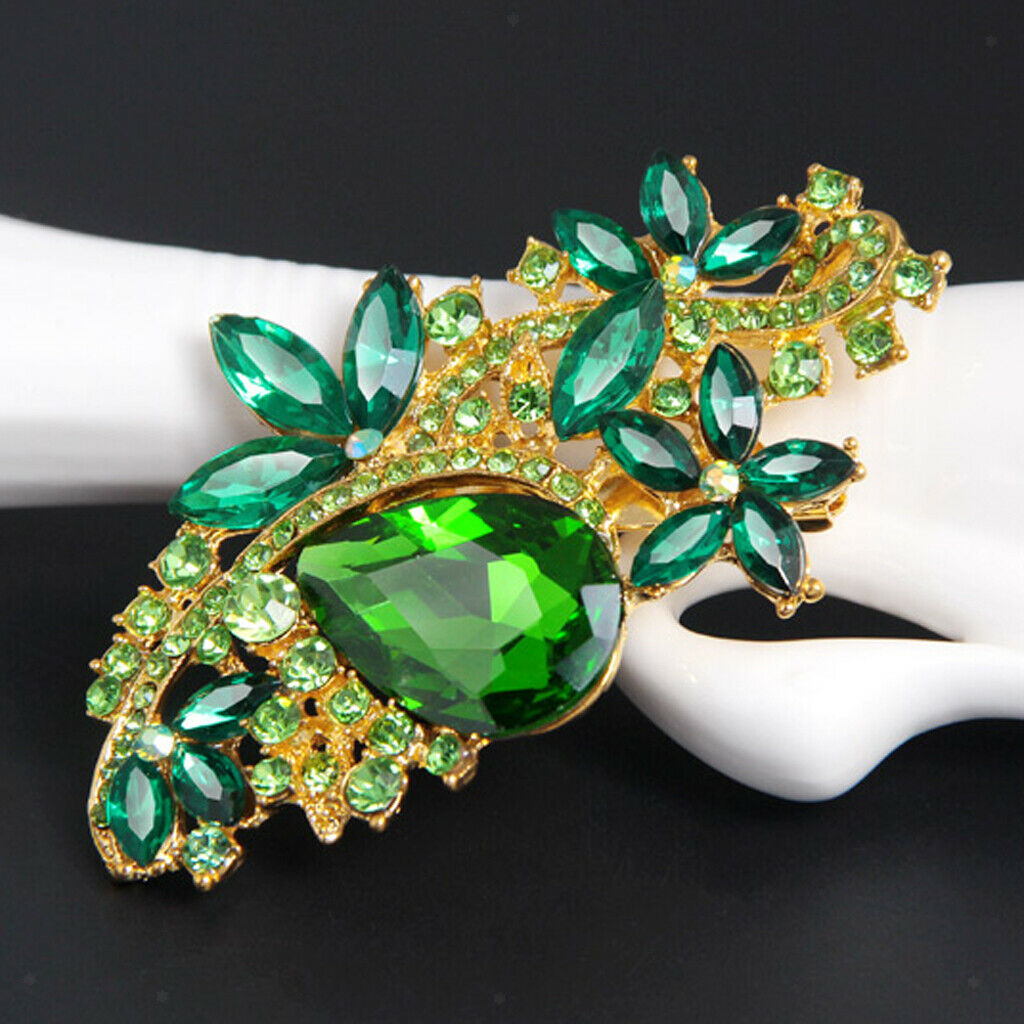Fashion Green Bride Brooches Pin Green Rhinestone Wedding Lady Party Bouquet