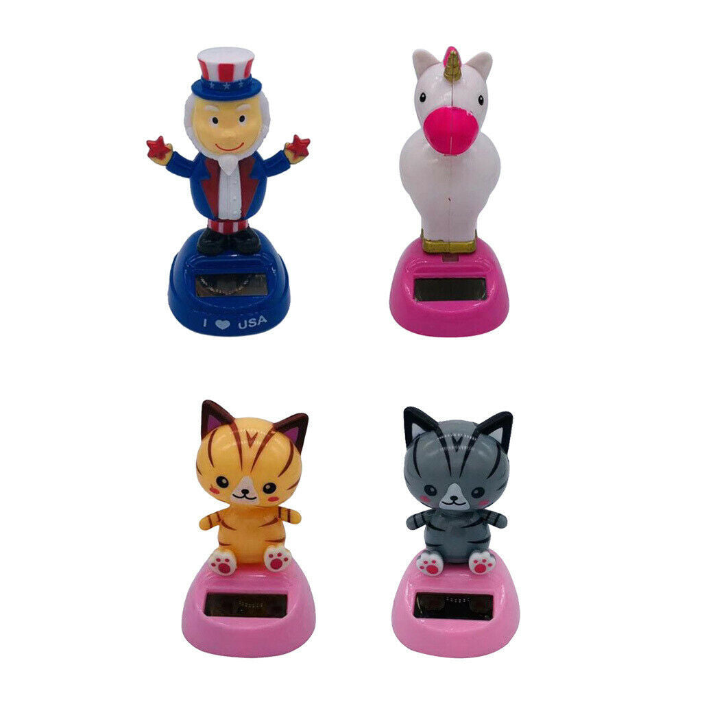 4pcs Solar Powered Dancing Swinging Animated Toys Car Dashboard Ornaments