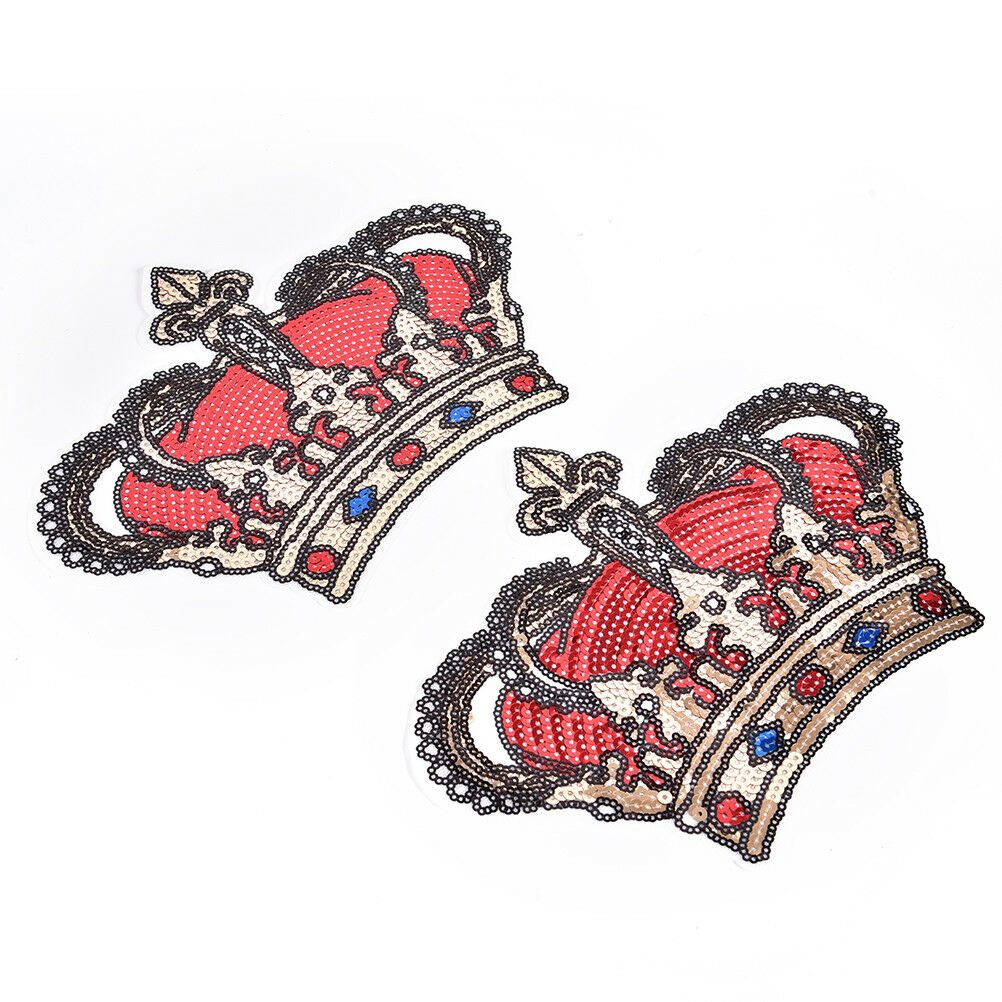 Golden Crown Sequins Beads Patch for stickers T-shirt jacket Sew on Appliq.l8