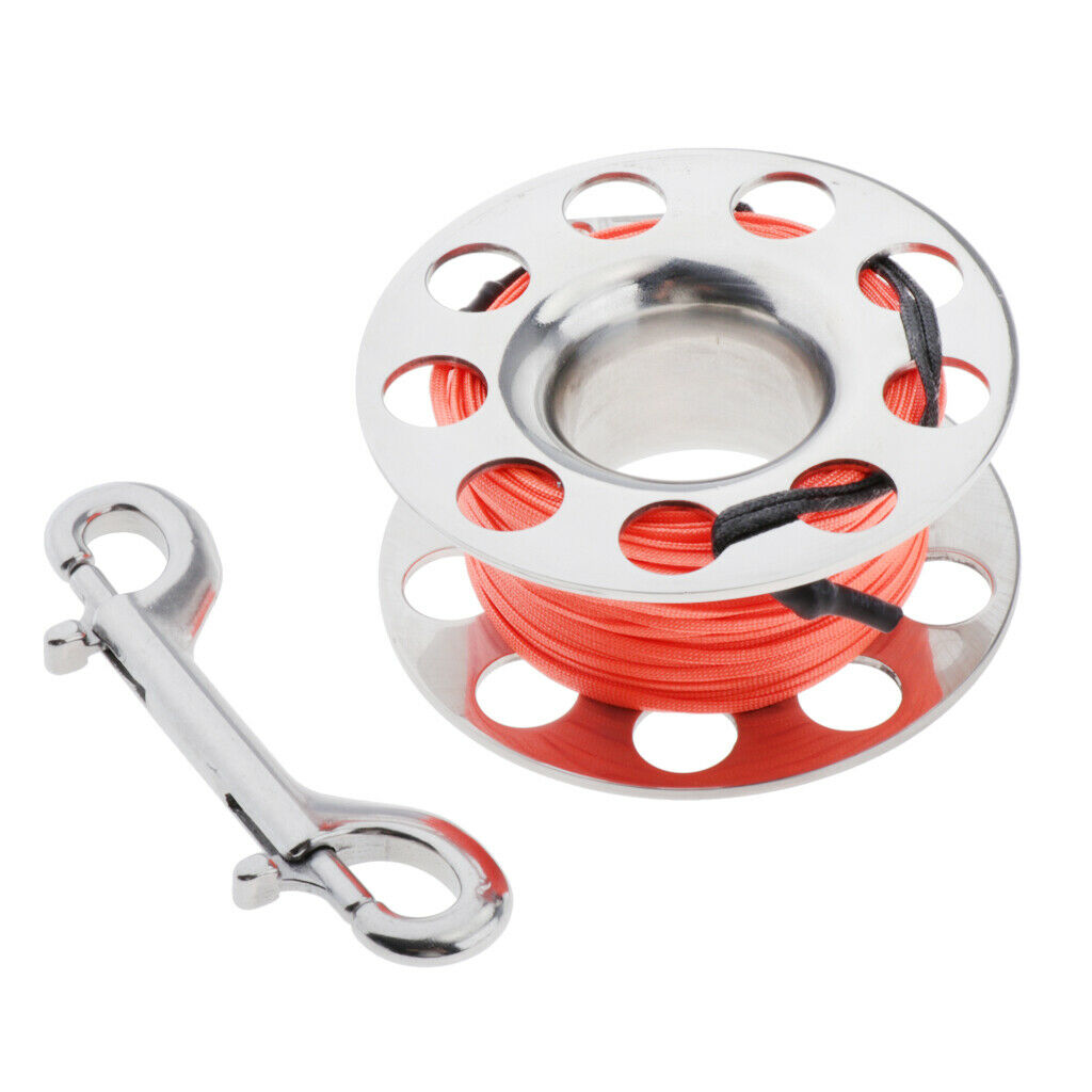 Stainless Steel Scuba Dive Reel with 18m Line Double Ended Bolt Snap Orange