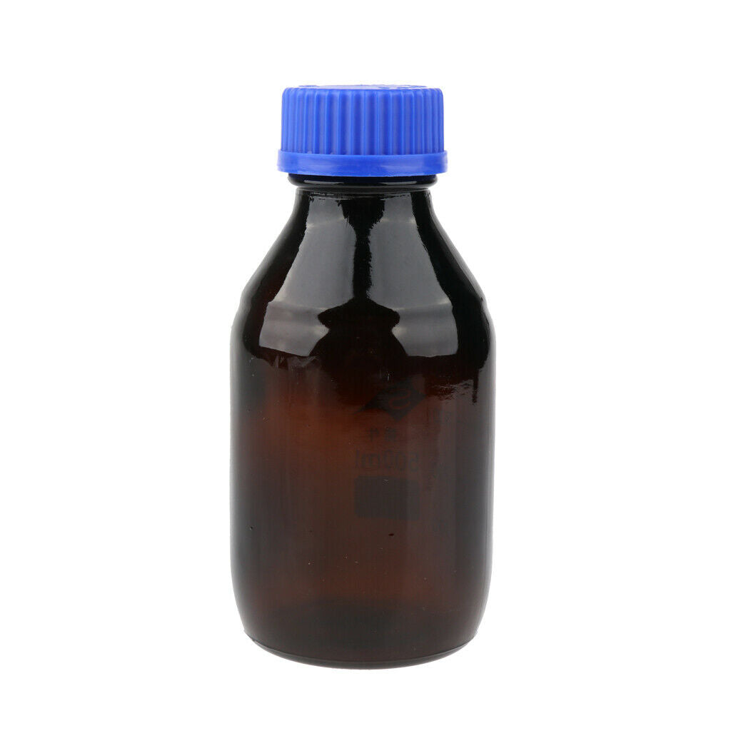 2 Pcs Graduated Round Glass Reagent Bottle With Scale Line Screw   500mL