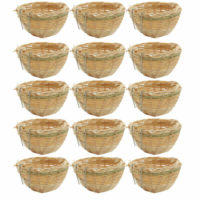 15pcs Finch Canary Nests Pans Natural Bamboo Wicker Bedding Rest for Small Birds