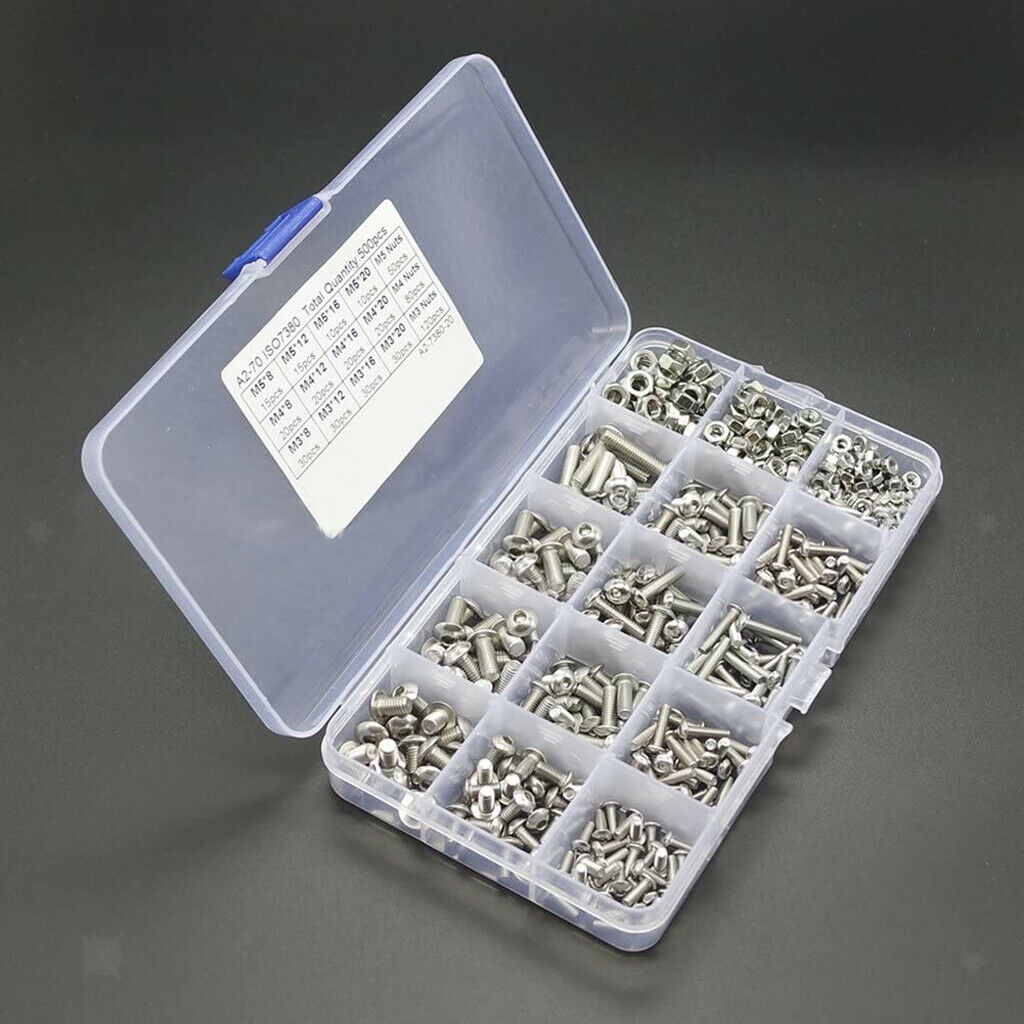 500pcs Stainless Steel Head Bolts Screws Nuts Assorted Construction Hardware
