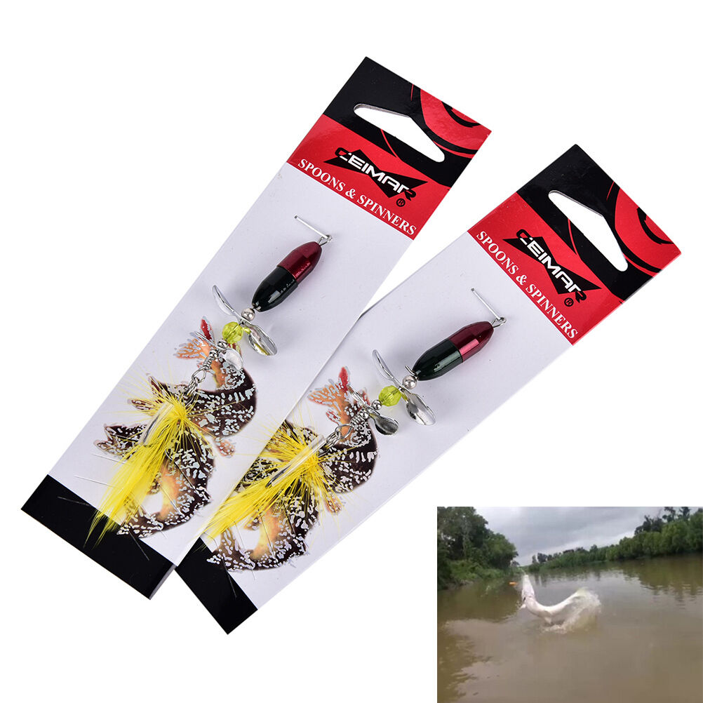 2PCS Long Casting Spinner Bait Metal Fishing Lure w/ Double Tail Propeller、NBDD