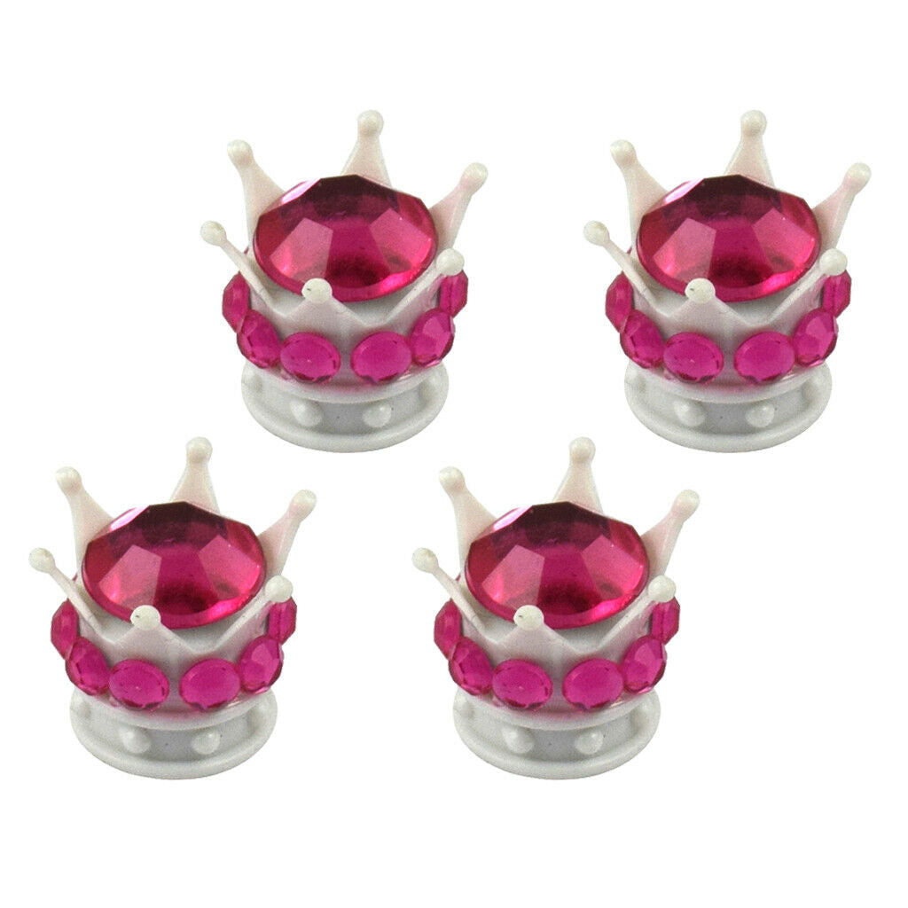 4 pc White Crown Bling Diamond Tire Stem Valve Caps Car Truck Vehicle Coral