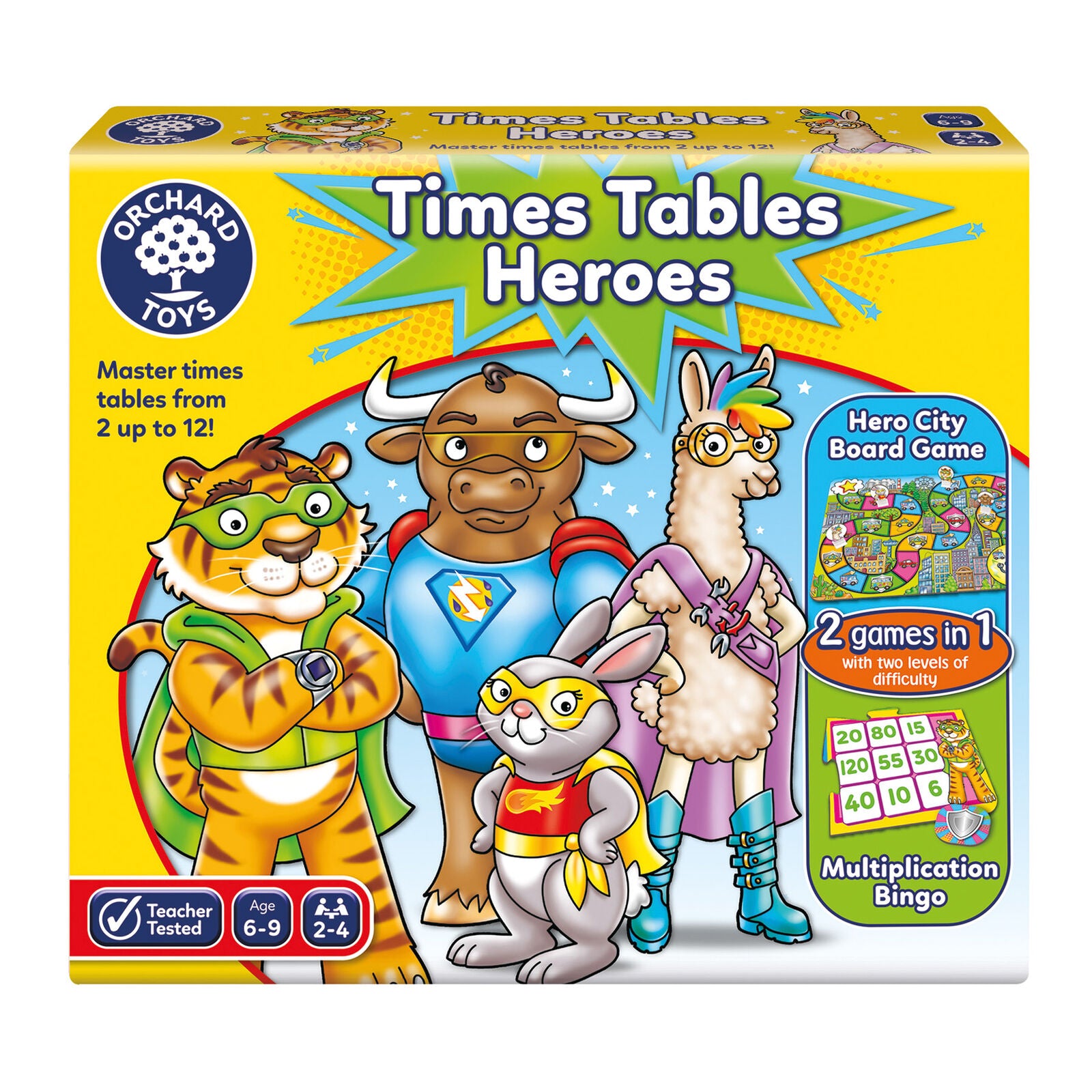 Orchard Toys 101 Times Tables Heroes Board Game Multiplication Bingo Family Chil