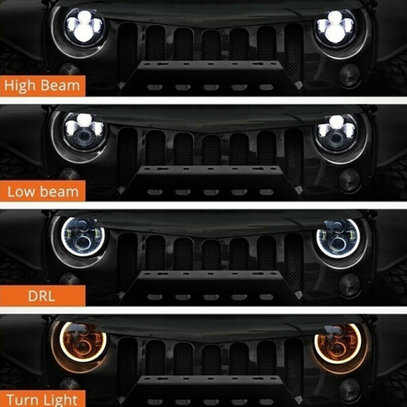 1X 7Inch Round 75W LED Headlights Hi/Lo For Motorcycle 97-18 JK TJ LJ Wrangle>BD