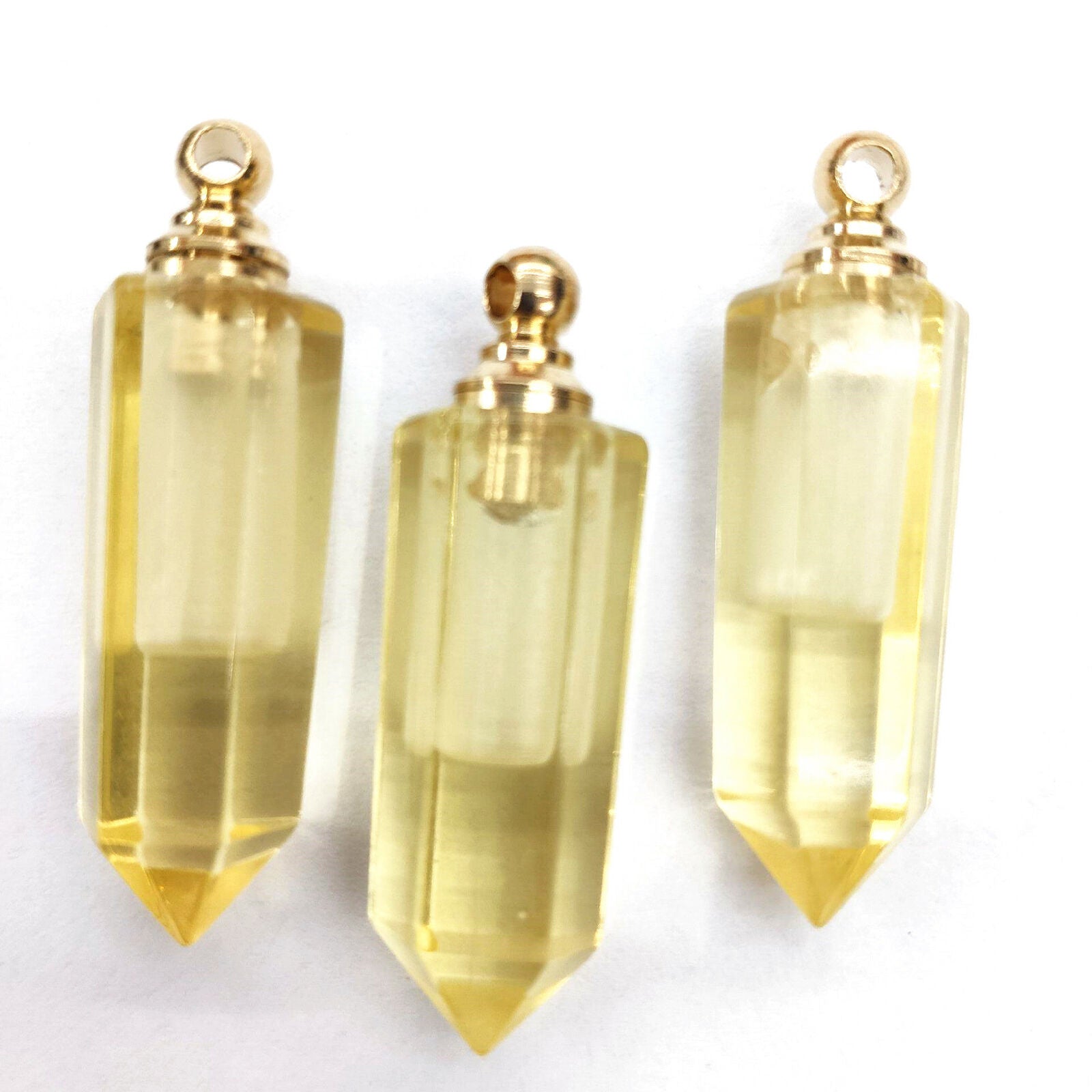 3Pcs 47x12mm Yellow Moonlight  Glass Hexagonal Perfume Bottle Pendant HH7016
