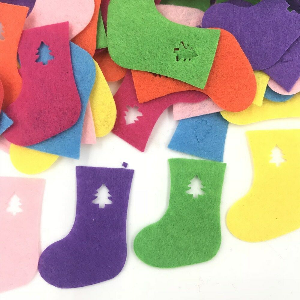 100X Christmas stocking Felt Appliques Mixed Colors Decorative clothing Crafts