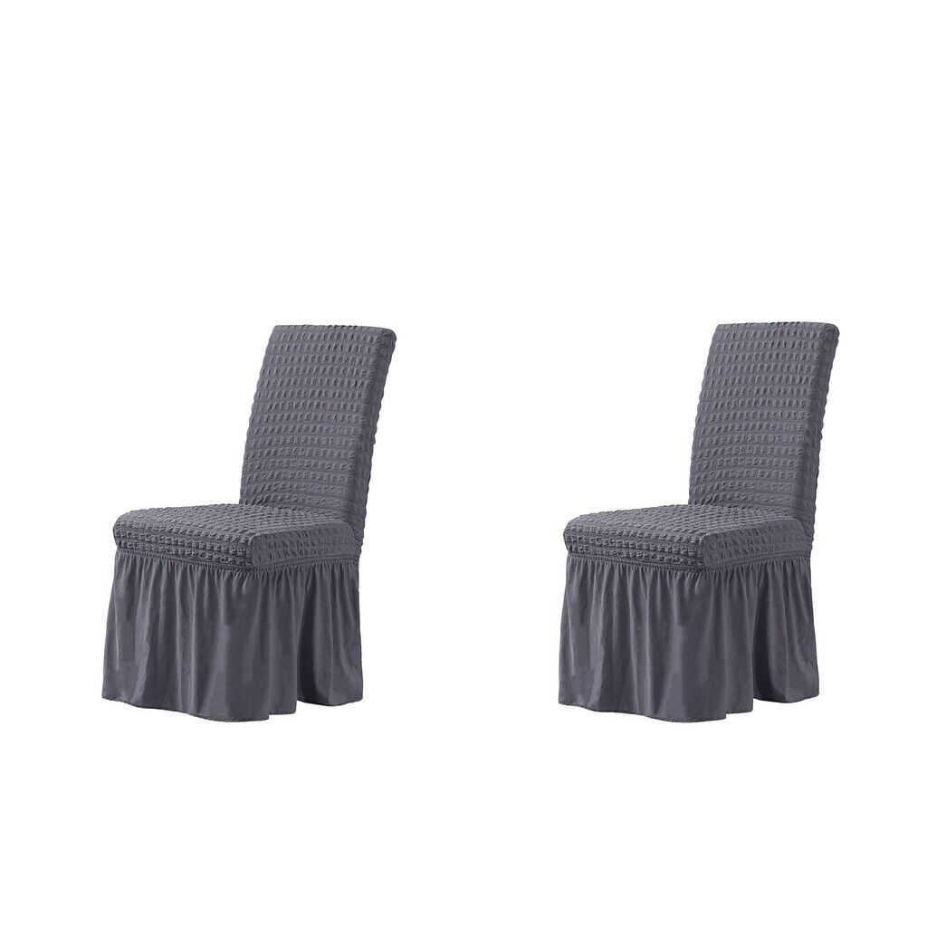 Ruffled Long 2-Piece Stretch Banquet Dining Chair Covers Gray