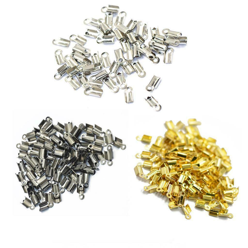 300pcs Metal Folding End Crimps Tips Cord   Jewelry Findings 10x4.5mm