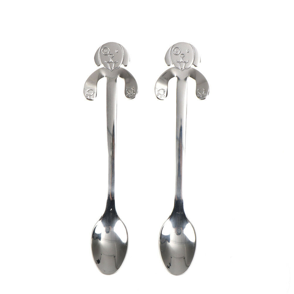 1x stainless steel cartoon dog spoon dessert long handle coffee spoon tea_hg Pb