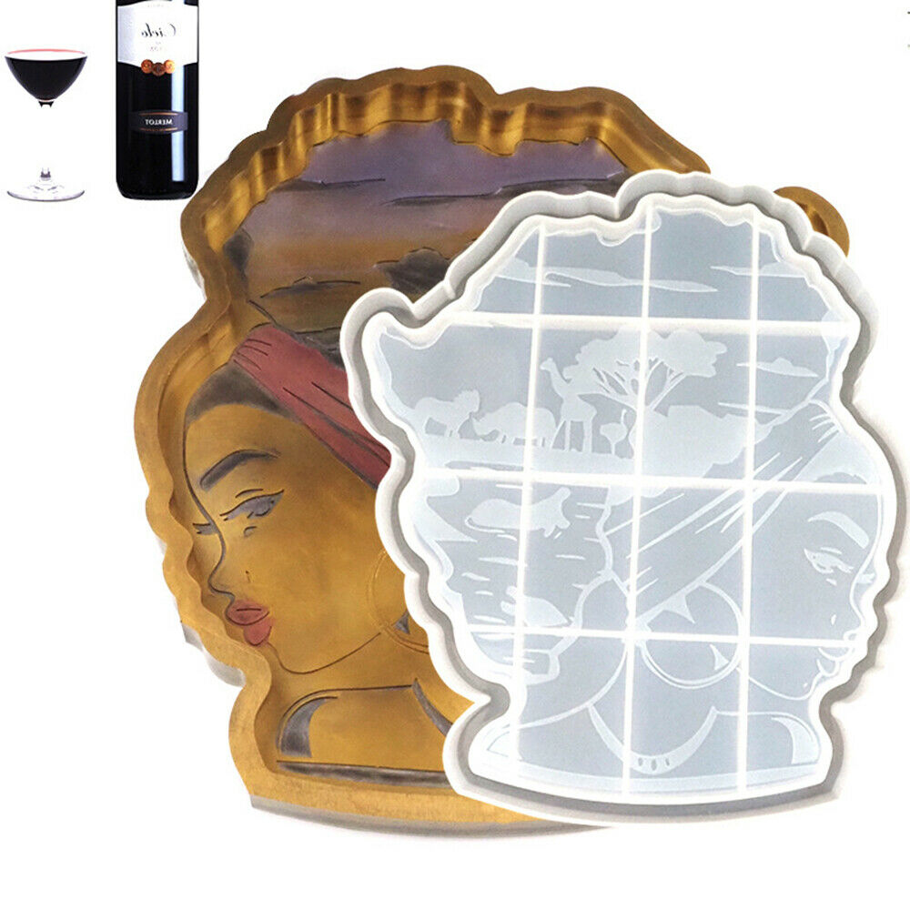 DIY Epoxy Silicone Mold Fruit Plate Large Tray Coaster African Goddess Head Mold