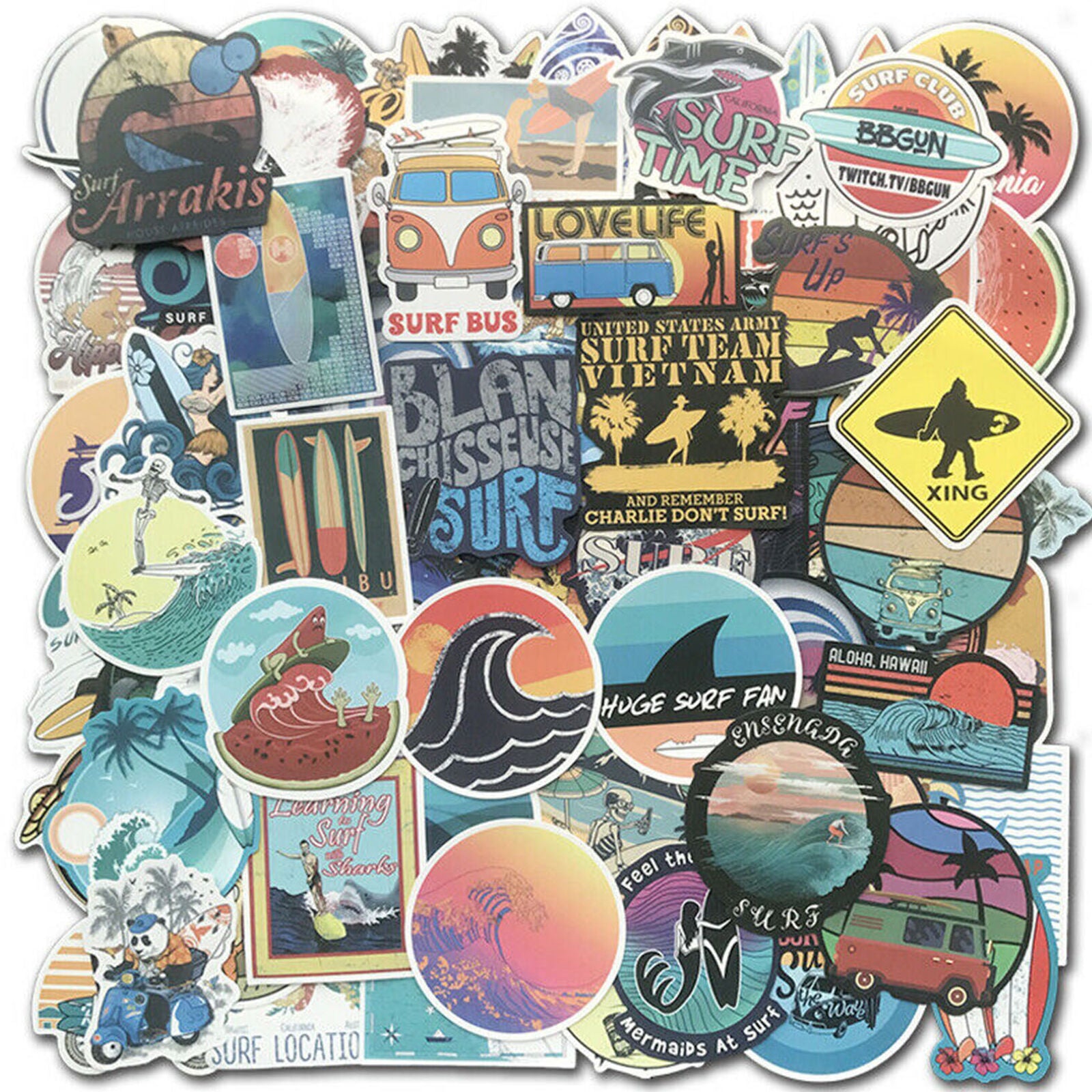 100 SUMMER Surf Stickers bomb Vinyl Skateboard Luggage Surfboard Dope Decals Lot