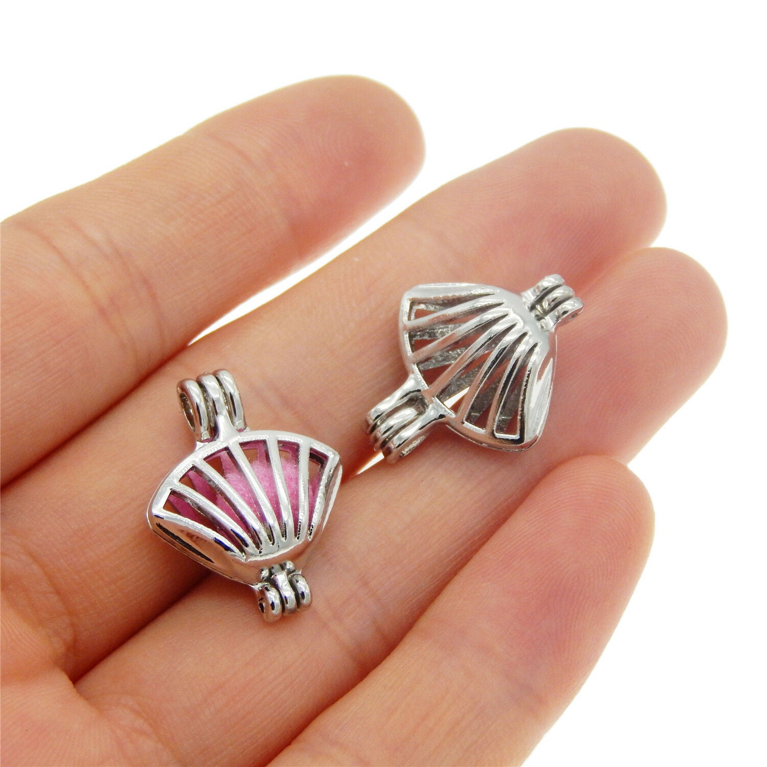 1PC White K Plated Alloy Sector Hollow Openable Locket Charms Pendants Jewelry