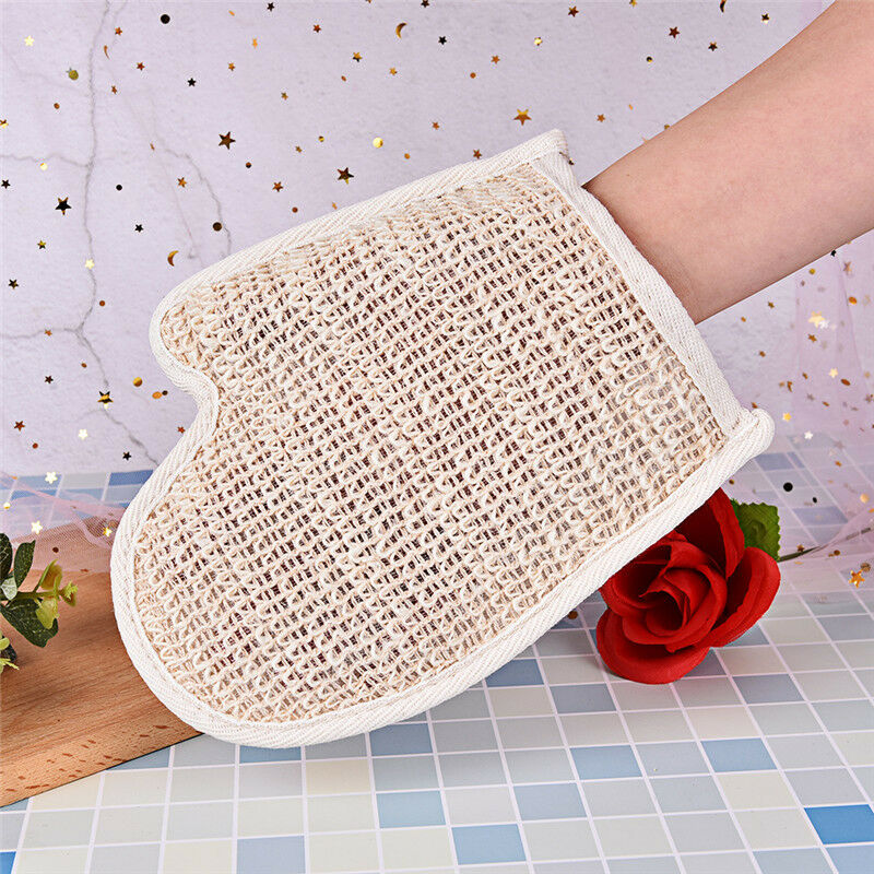 1X exfoliating bath glove natural sisal shower sponge cleansing body scrub.l8