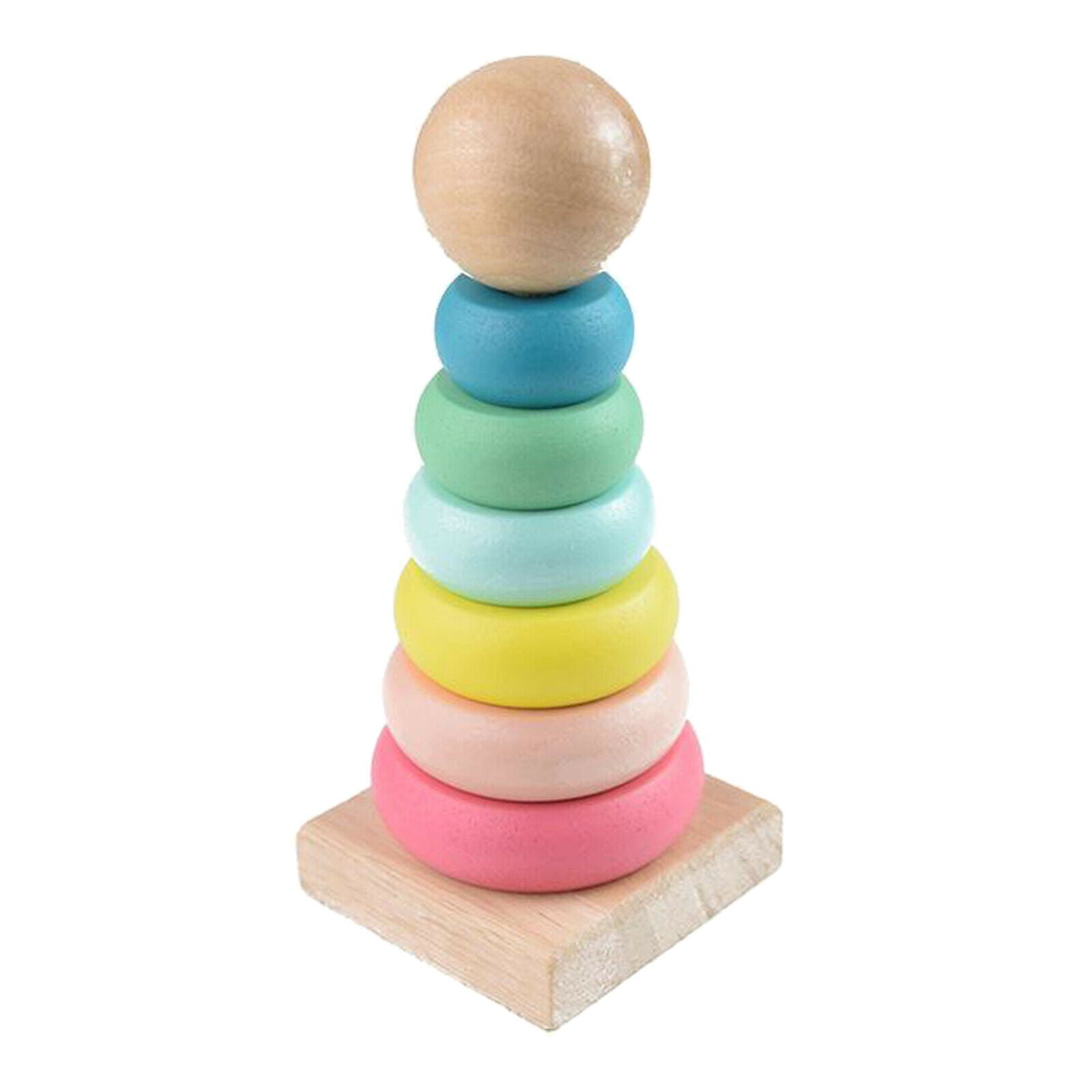 Rainbow Stacker Tower Stacking Rings Wooden Toddler Learning Montessoris Toys
