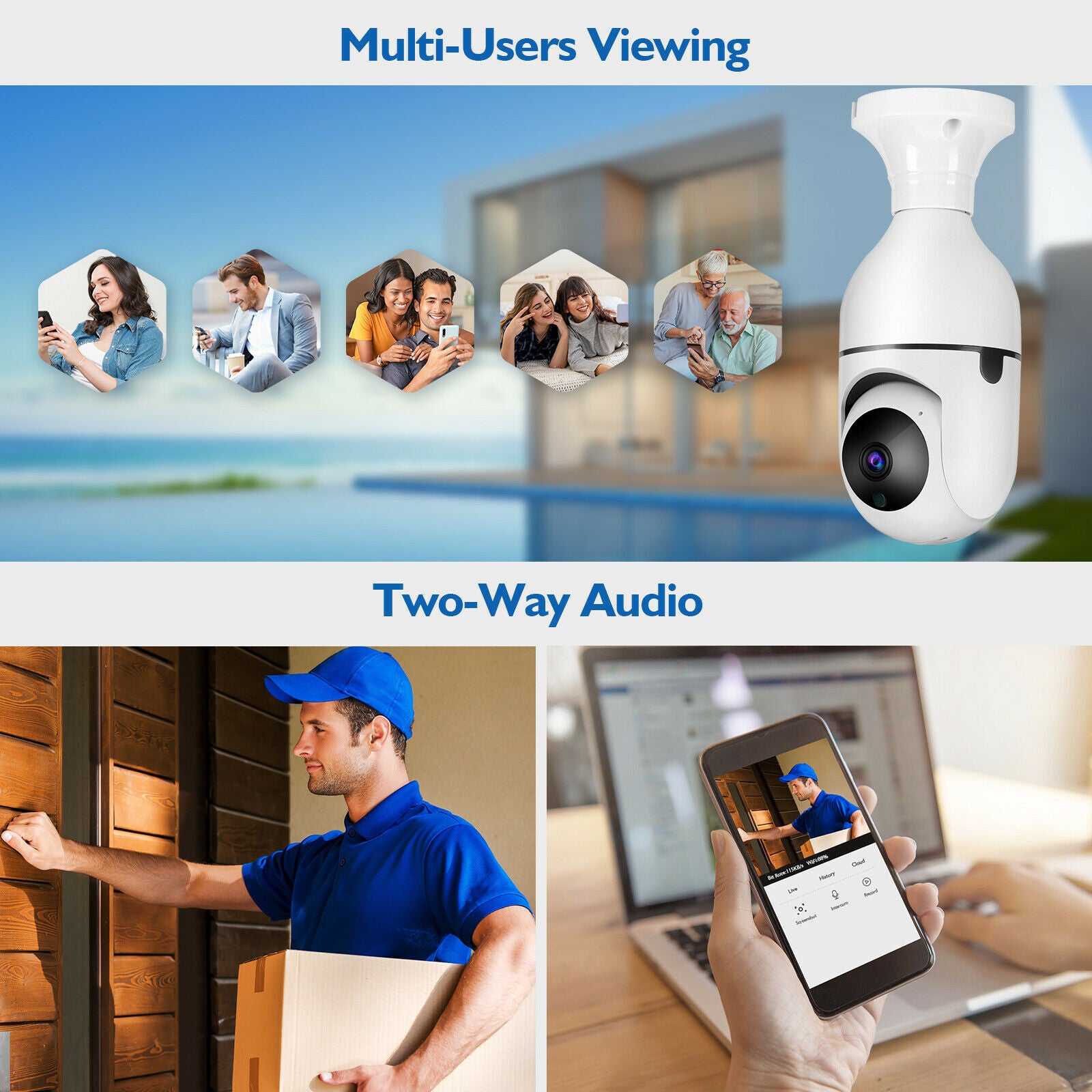 For Home SecurityE27 Bulb Wifi Camera HD Infrared Night Vision Two Way Talk