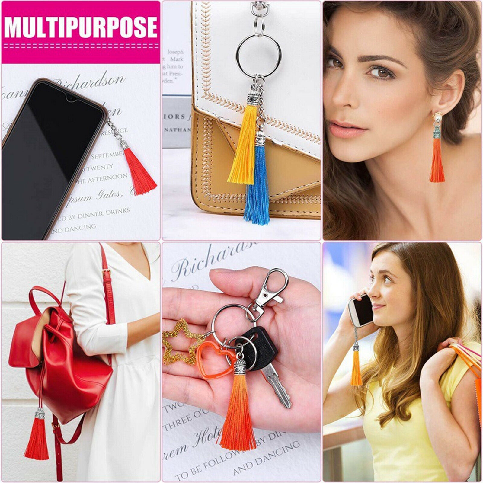 Pack of 100 Multicolor 60mm Bulk Tassel Pendant for DIY Keychain Supplies