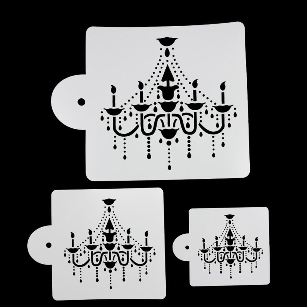 3x Chandelier Lace Wedding Cake Cookie Fondant Baking Stencil Decorating T.l8