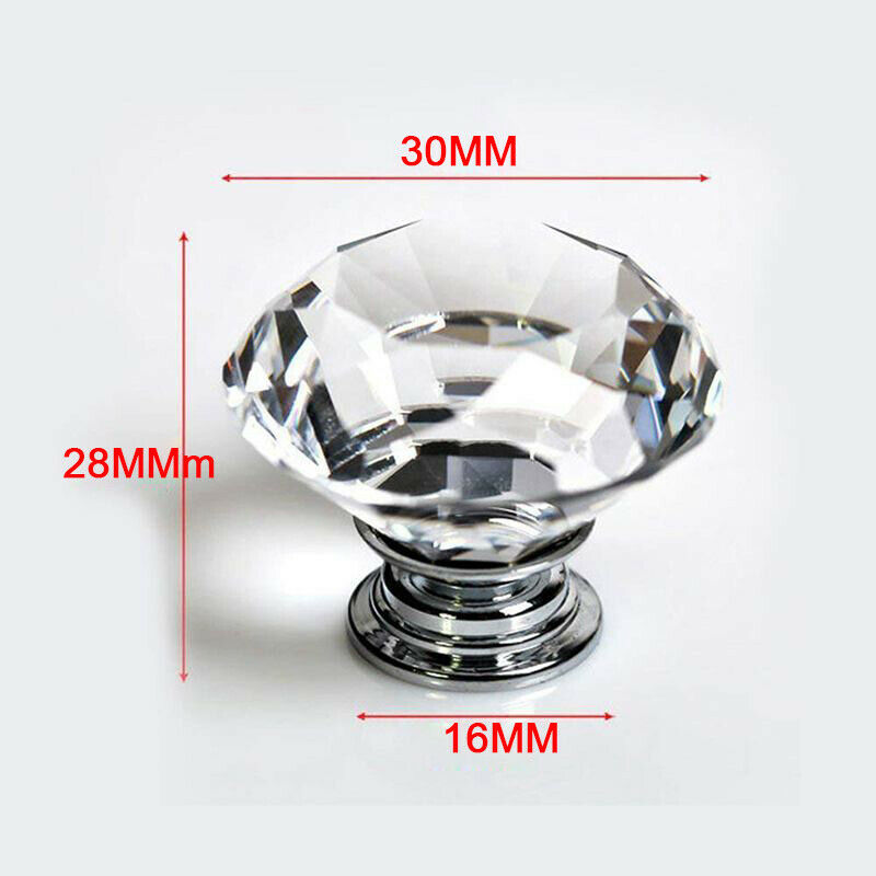 16pcs Glass Knob Der Door Crystal Diamond Handle Pull Dia 30mm for Wardrobes CE1