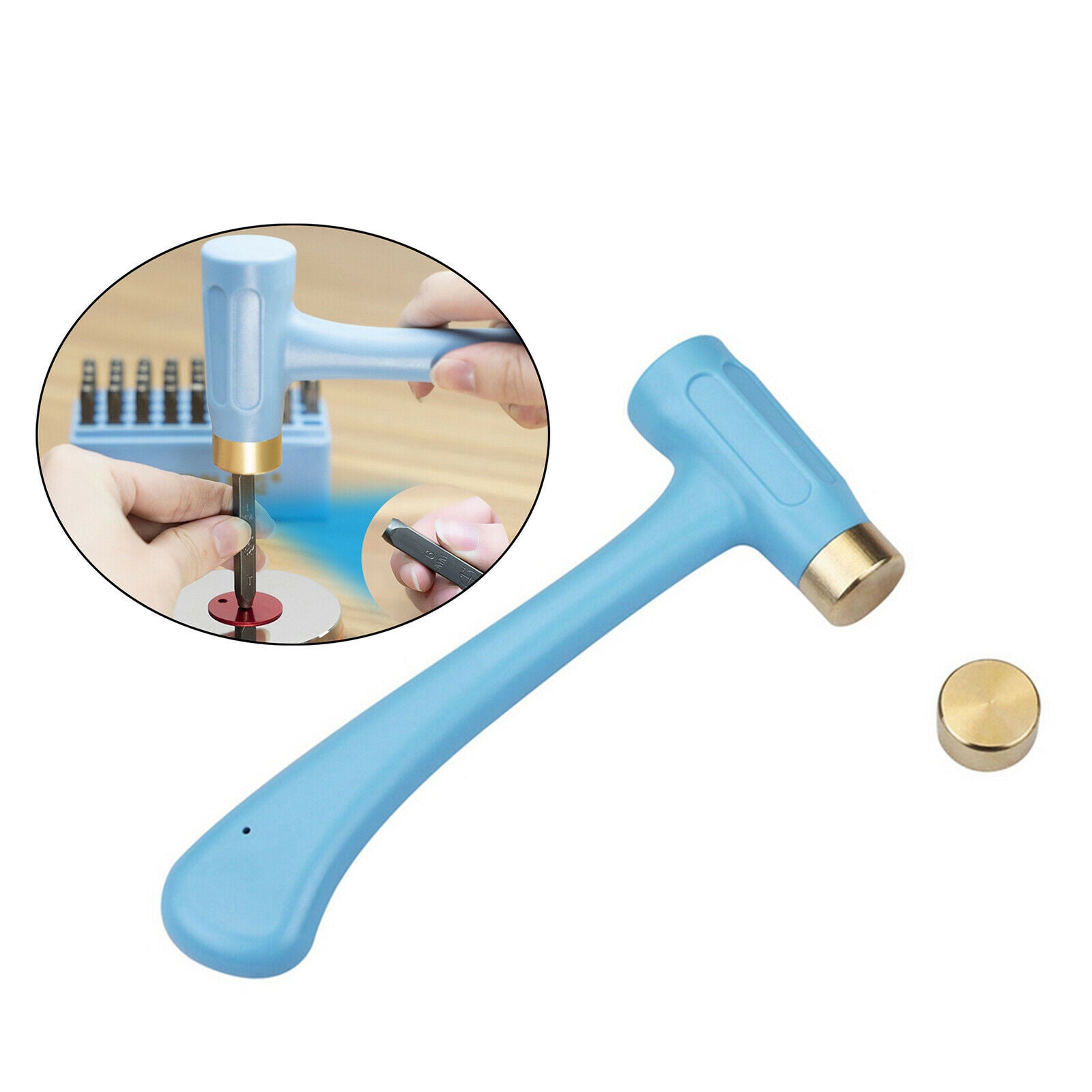 Brass Head Ergo-Angle Metal Stamping Hammer 1 Pound for Jewelry Wood Craft