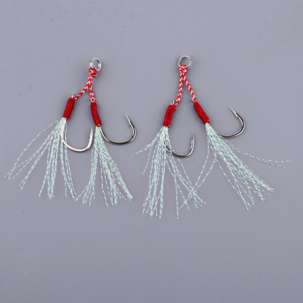 2pcs Stainless Steel Assist Hooks Sea Fishing Jig Jigging Barbed Hooks 13