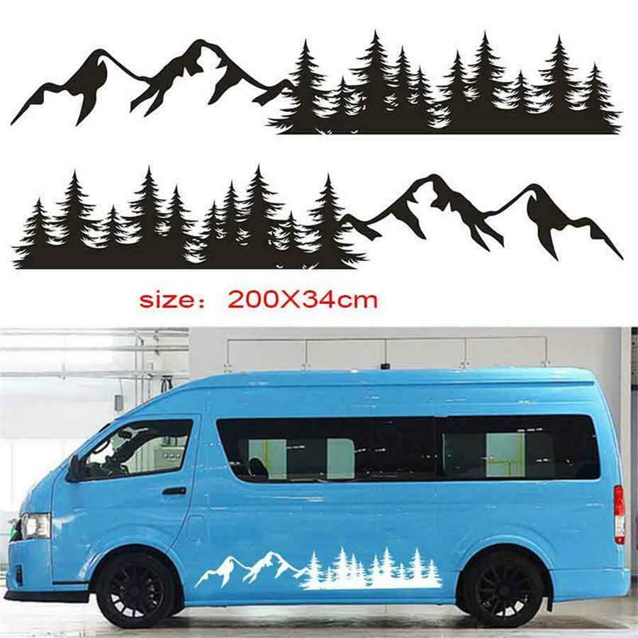 2x Car Body Stickers Black Forest Mountain Graphic Style 118'' Ã— 13'' Universal