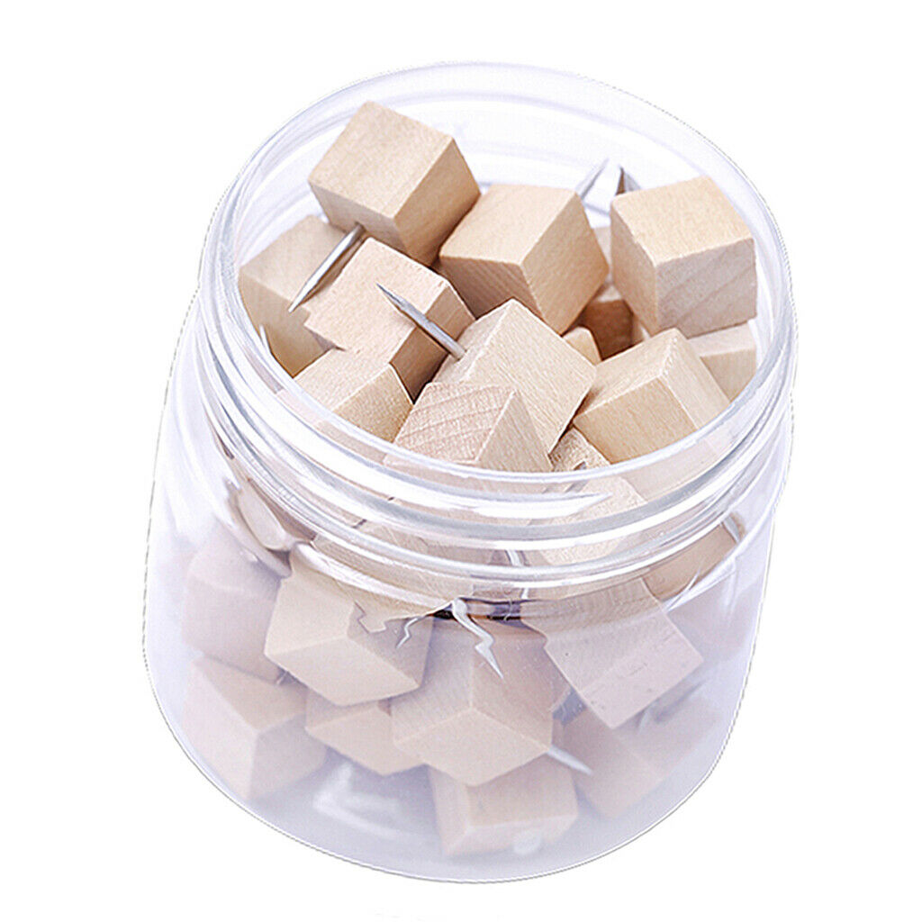 50pcs Push Pins Wood Wooden Thumb Tacks for Cork Boards Map Photo Calendars