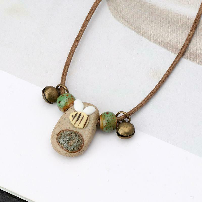 Ethnic Handmade Natural Stone Wind Bee Charm Pendant Necklace Fashion Jewelry
