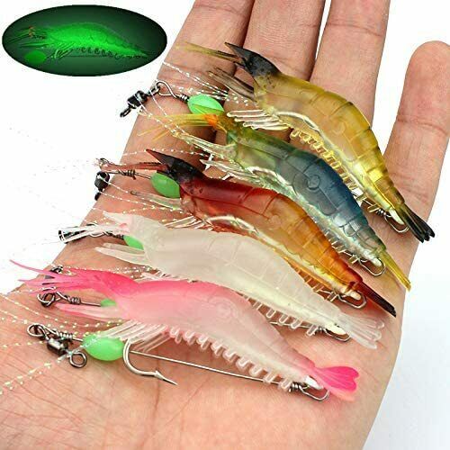 6pcs Soft Shrimp Artificial Bait Luminous Silicone Prawn Fishing Lures Hook Bait