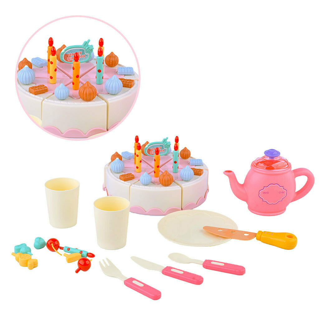 40PCS Realistic Deluxe Plastic Play Cutting Cake with Candles Creative DIY