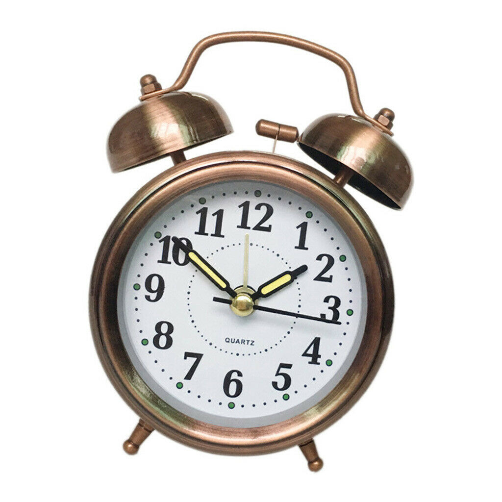 Retro Twin Bell Alarm Clock Battery Operated Loud Alarm Clock Red Copper