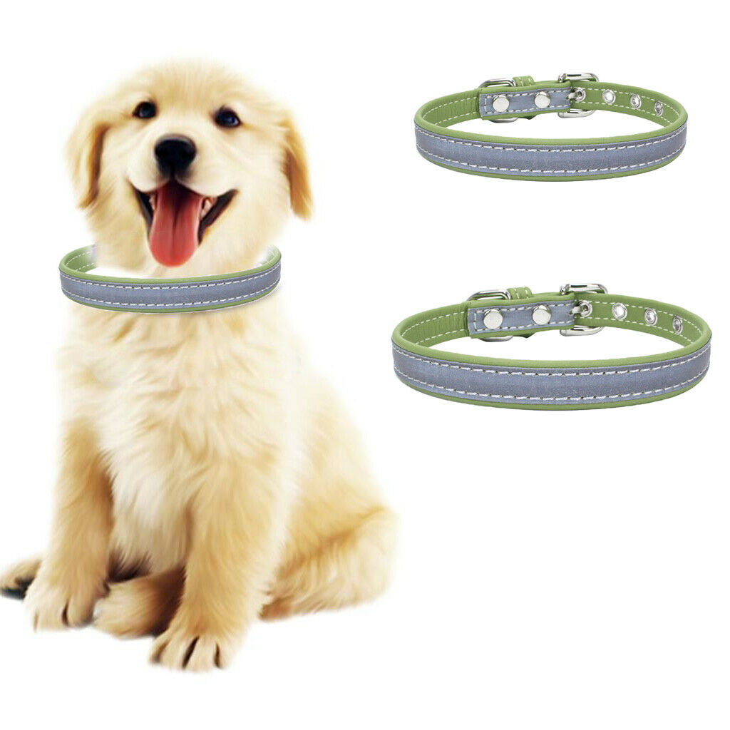 Reflective Personalized Safety Dog Collars for Dogs Puppy Adjustable Green-M