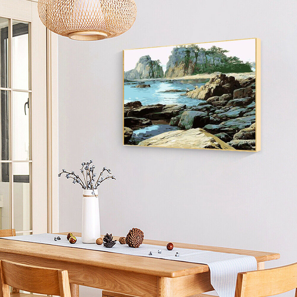 Sea Fishing DIY Painting By Numbers Kit Oil Art Canvas Picture Frameless @