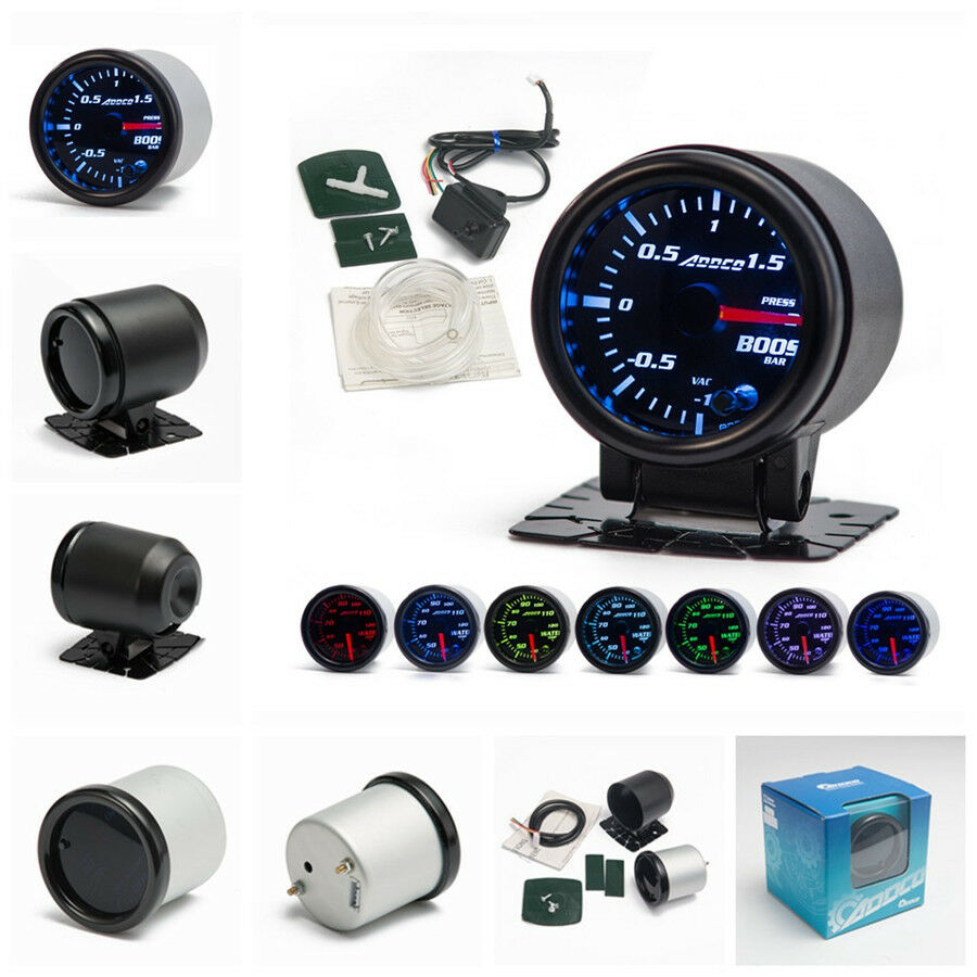 Universal Car 2"/52mm Turbo Boost Gauge Meter Smoke Tint Lens w/ Sensor & Holder