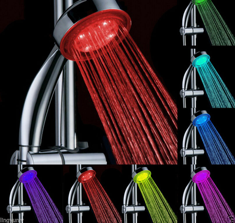 New Bathroom Handheld Mirror Shower Head Automatic Color Changing LED Rain