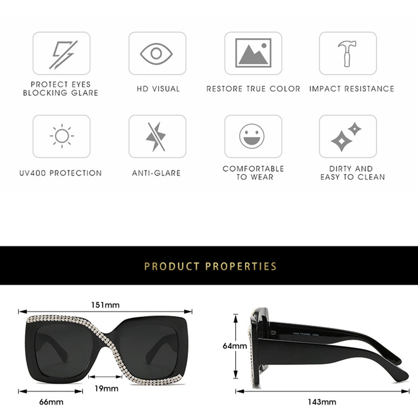 Square Rhinestone Sunglasses Women Luxury Diamond Oversized Sunglasses