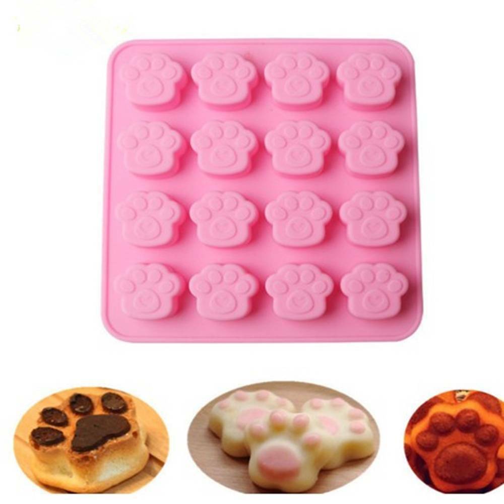 16 Holes Pets Cat Dog Paw Silicone Mold Fondant Cake Cookie Mould Baking Tools