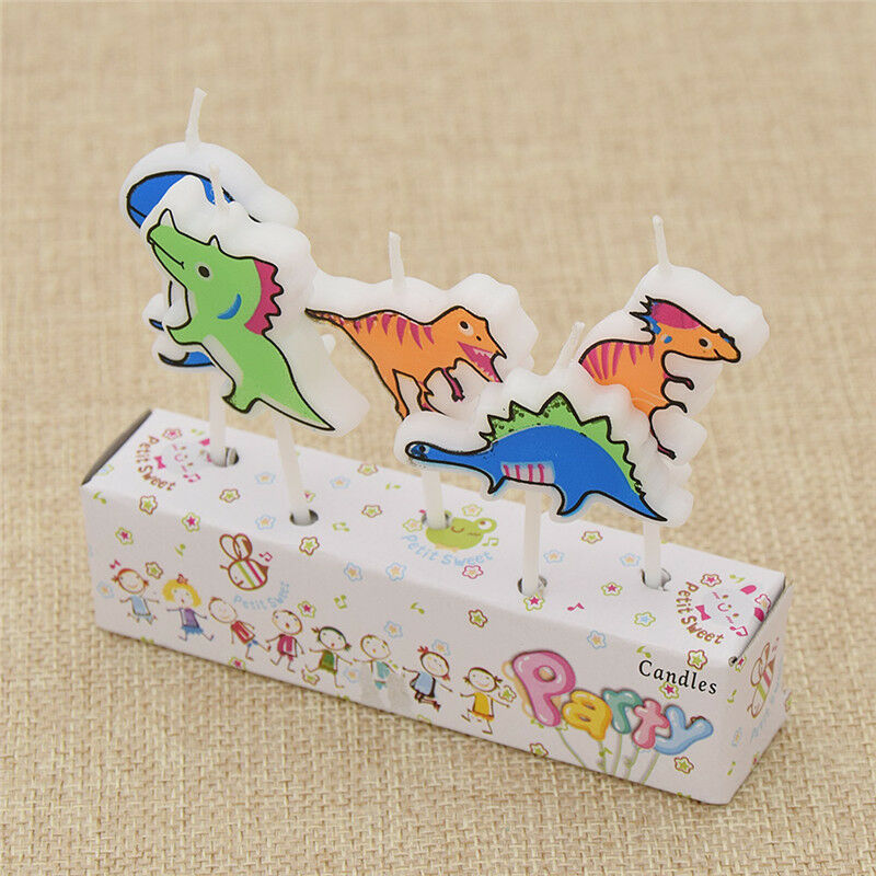 5x Dinosaur Birthday Candles Party Cake Topper Cartoon Cute Animal Home Supplies
