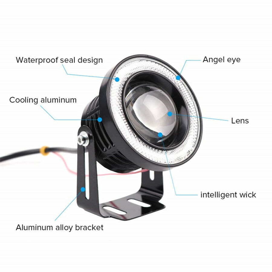 2 Pcs 3.5" COB Angel Eye Fog Lights White Halo Ring 20W 12V with 2 Pcs Brackets