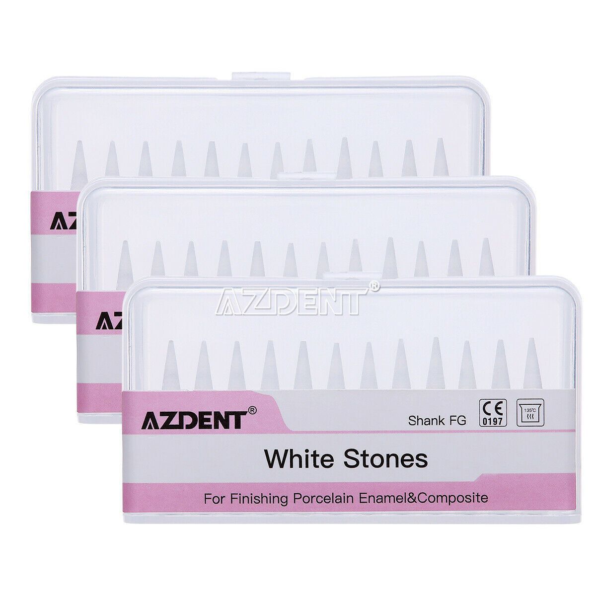 3X Dental White Stone Polishing FG Burs CN1 Abrasion Points Cone Shape AZDENT