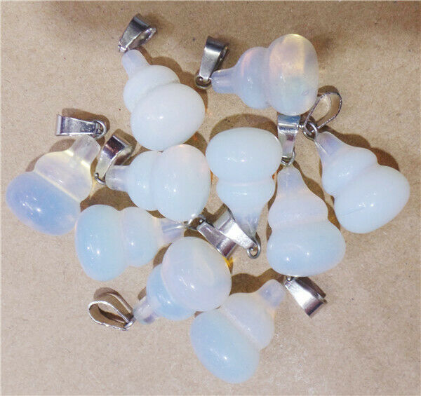15Pcs 18x14mm White Opal Carved Gourd Lucky Pendant Bead Jewelry Making HH9610