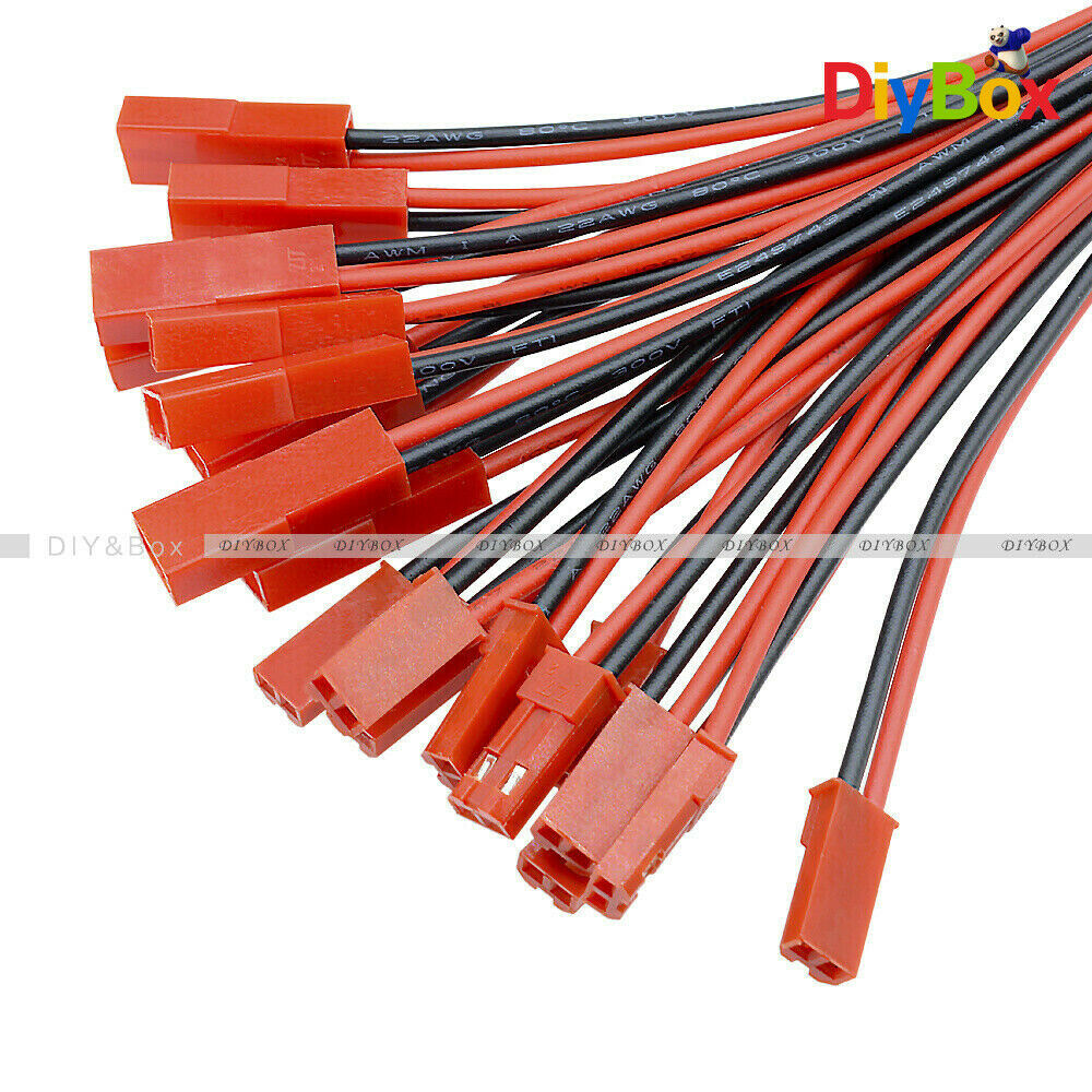 10Pairs JST Connector 2-Pin Plug Cable Line Male+Female for RC BEC Lipo Battery